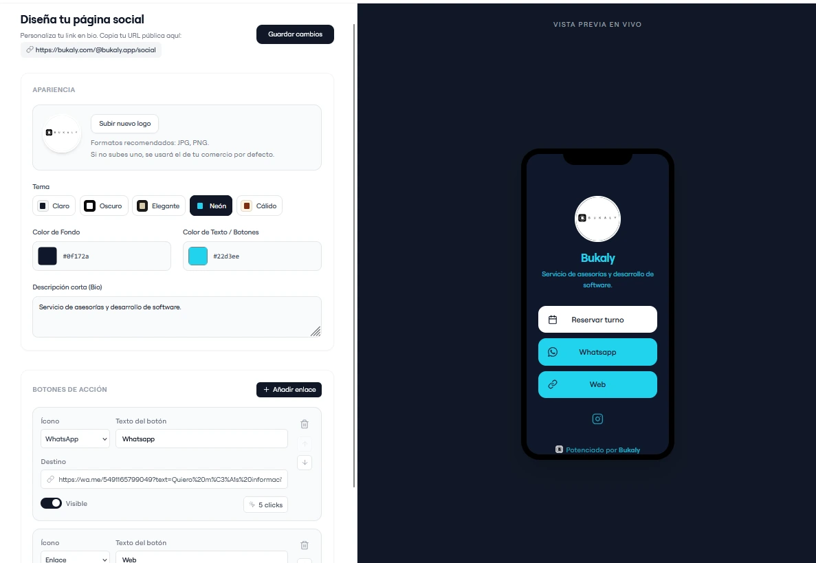 Constructor de Social Landing en Bukaly